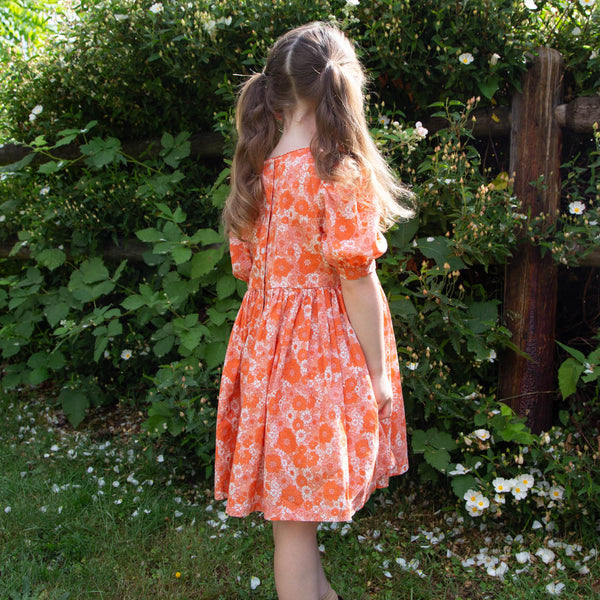 Girls' Short Puff Sleeve Dress | Orange Meadow