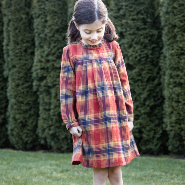 Girls' Long Sleeve Plaid Flannel Dress | Orange Check - Beet World Girls' Long Sleeve Plaid Flannel Dress | Orange Check - Beet World