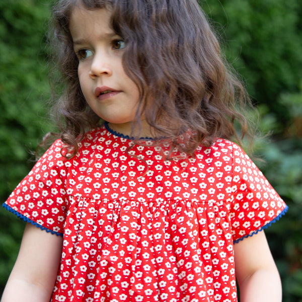 chinese dress ladies Toddler Amy dress with Lace trim | Flowers in Brilliant Red