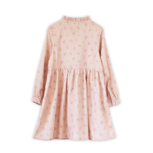 Girls Long Sleeves Dress with Front Ruffle | Vintage Pink Rose