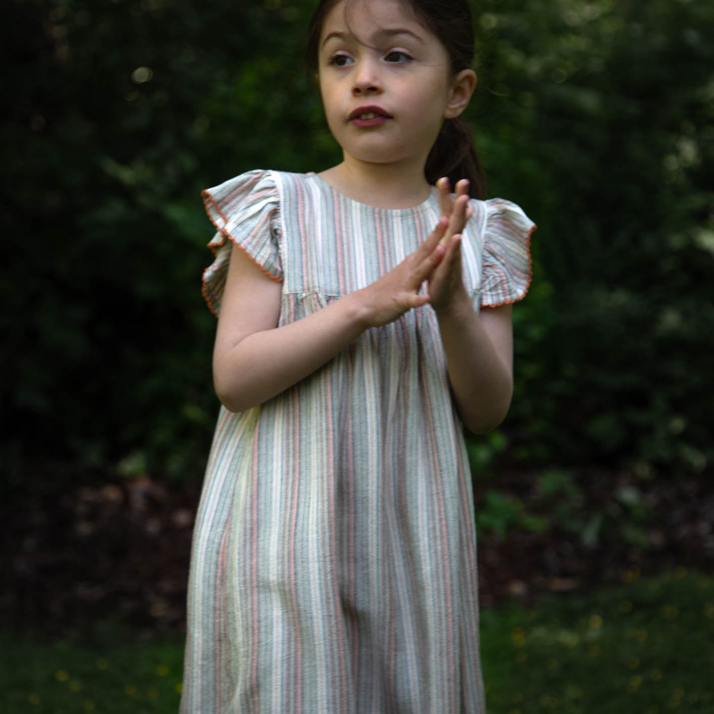 Girls Flutter Sleeve Dress | Mint Green Stripe Girls Flutter Sleeve Dress | Mint Green Stripe