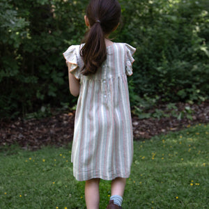 Girls’ Flutter Sleeve Dress | Mint Green Stripe