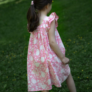 Girls' Square Neck Flutter Sleeves Dress | Pink Floral