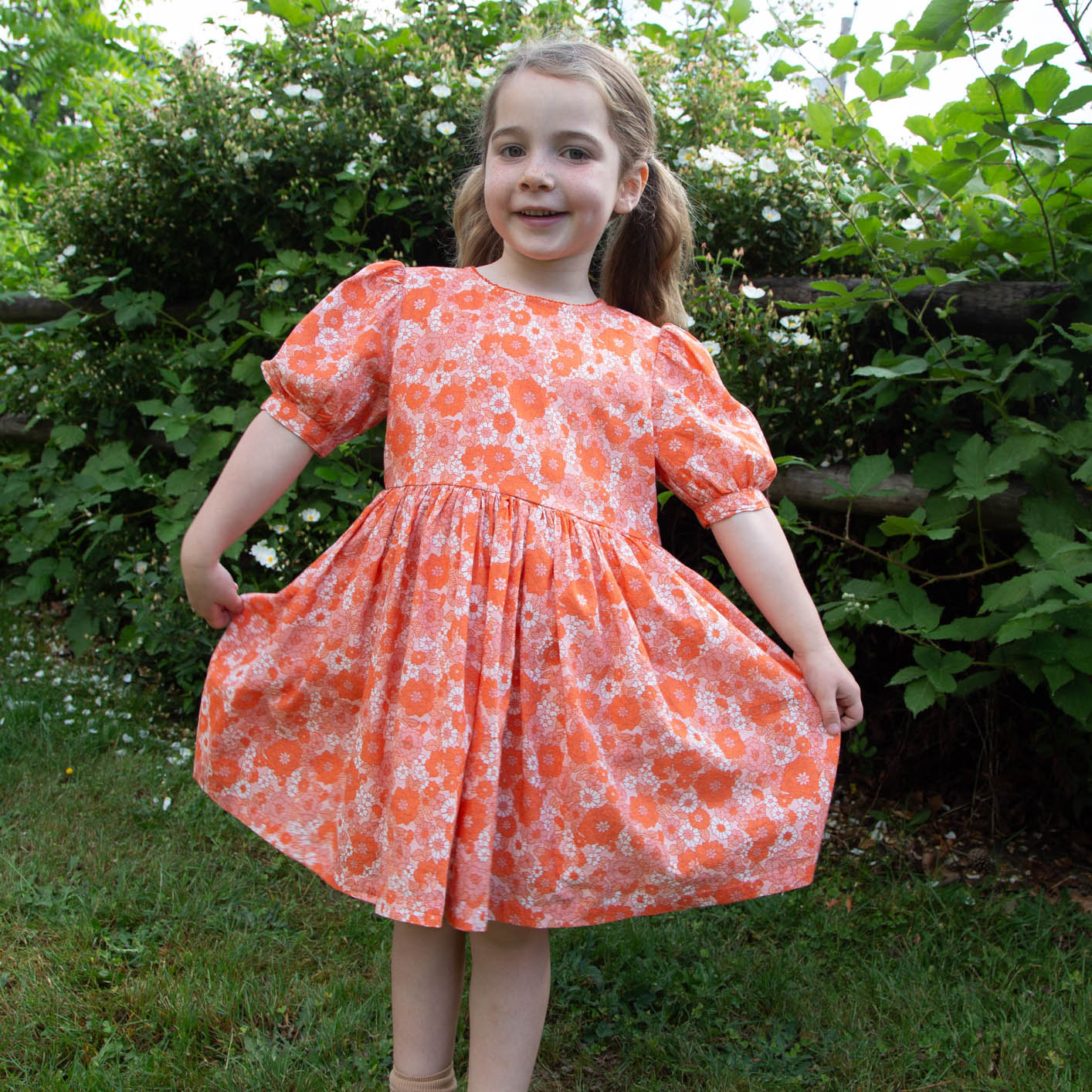 Girls' Short Puff Sleeve Dress | Orange Meadow Girls' Short Puff Sleeve Dress | Orange Meadow