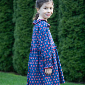 Girls' Ruffle Collar Dress in Long Sleeves | Red and Navy