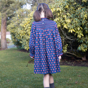 Girls' Smocked Long Sleeves Dress | Red and Navy