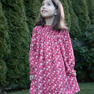 Girls' Smocked Long Sleeves Dress | Red and White Floral