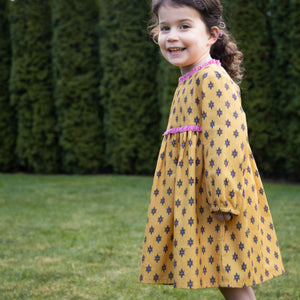 Toddler Long Sleeves Dress with Lace Trim | Yellow and Pink