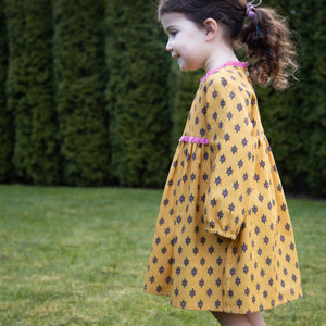 Toddler Long Sleeves Dress with Lace Trim | Yellow and Pink