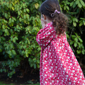 Toddler Long Sleeves Dress with Lace Trim | Red and White Floral