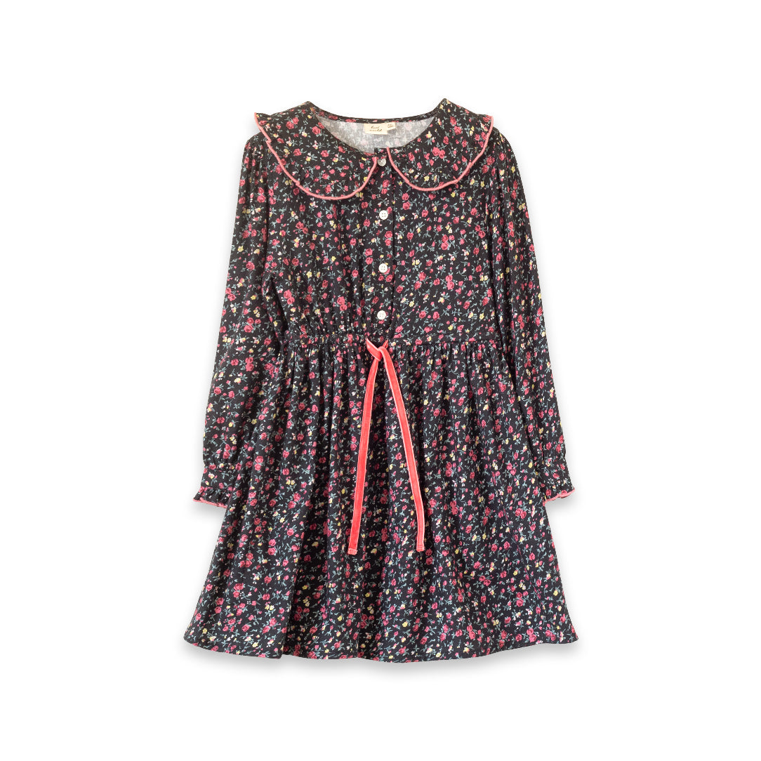 Girls Adelaide Velvet Tie Dress | Ebony Floral