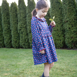 Girls' Ruffle Collar Dress in Long Sleeves | Red and Navy