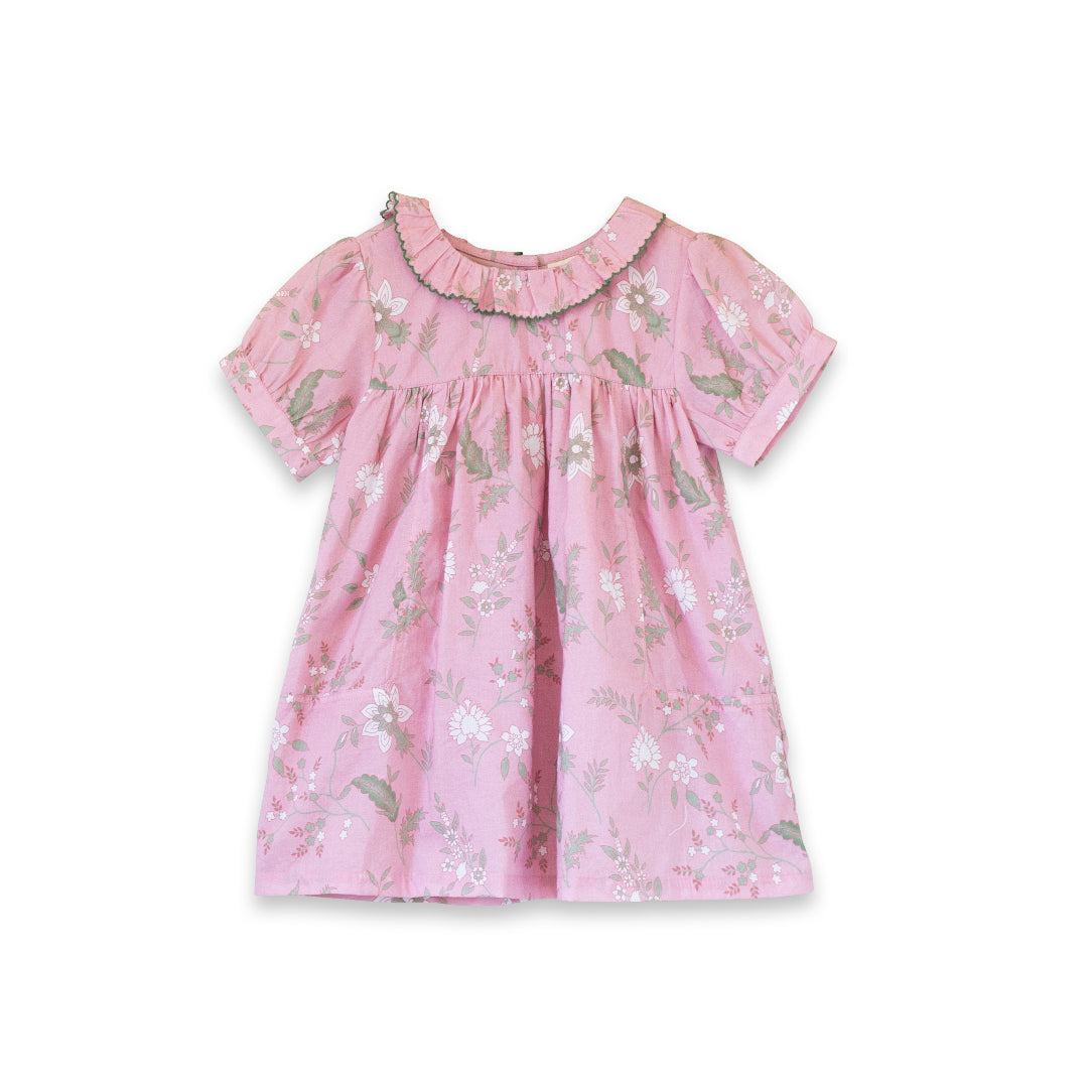 Toddler Emily dress with Lace trim | Pink and Green Fern