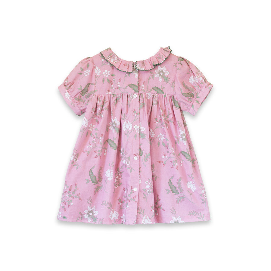 Toddler Emily dress with Lace trim | Pink and Green Fern