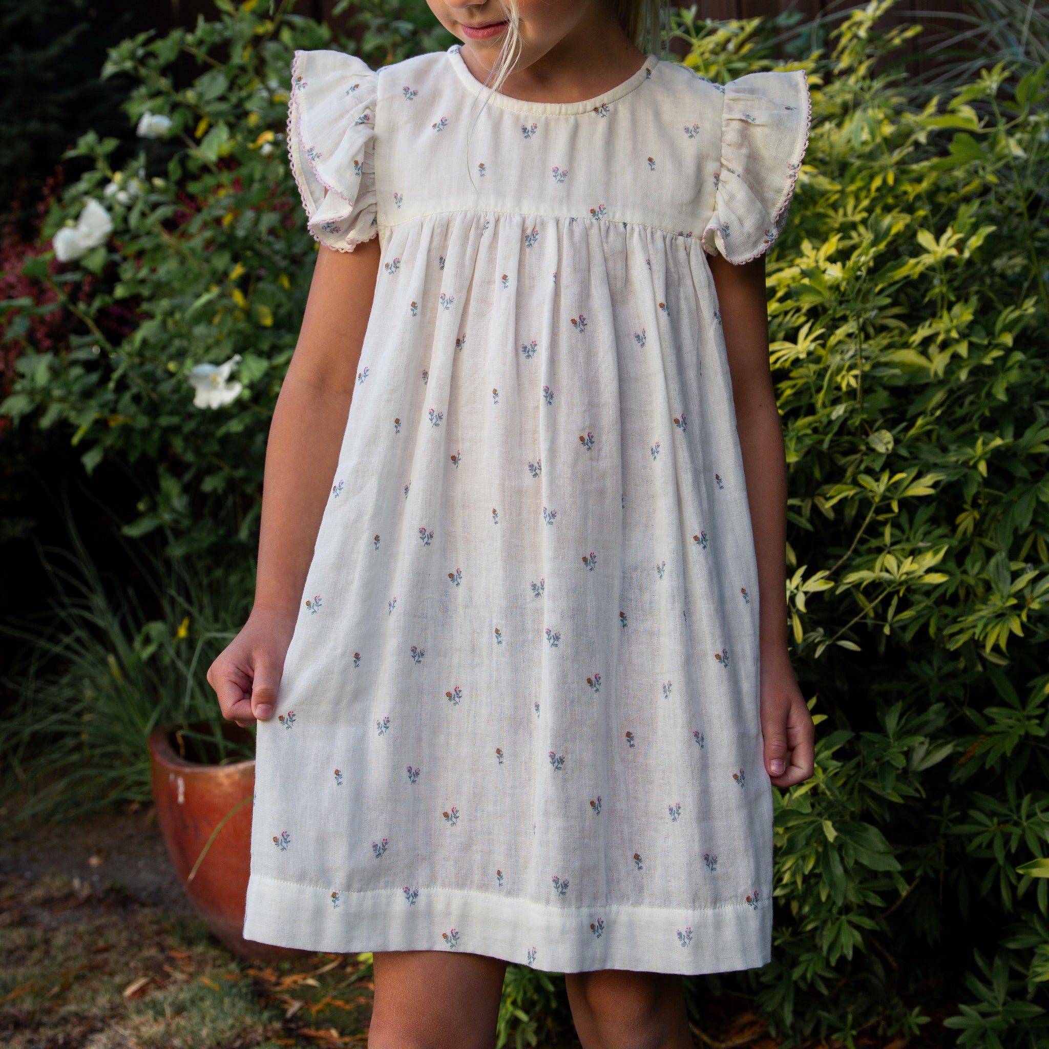 Girls Hannah Dress with Flutter Sleeves | Petit Floret