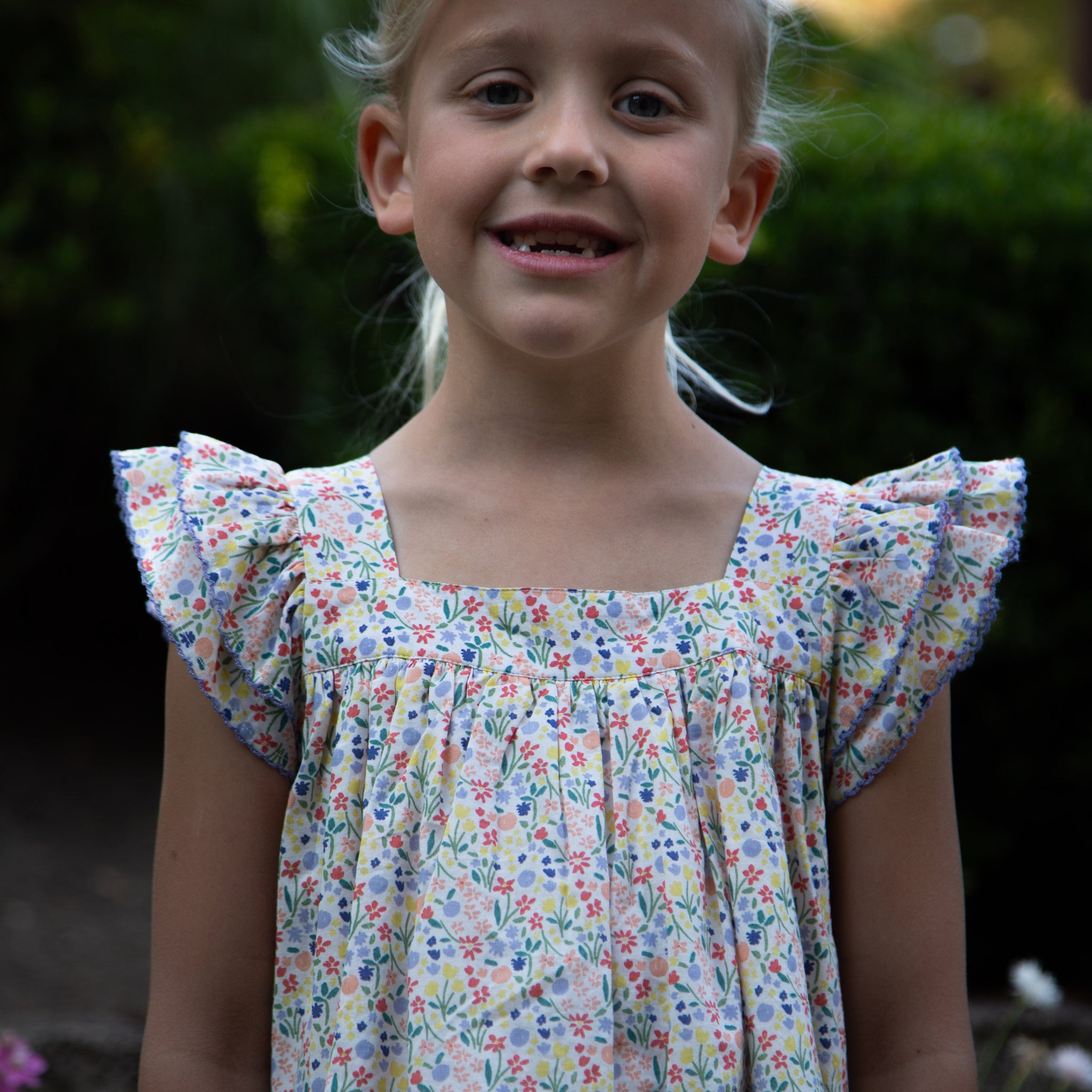 Girls Everly Square Neck Dress | Yellow Petal Confetti