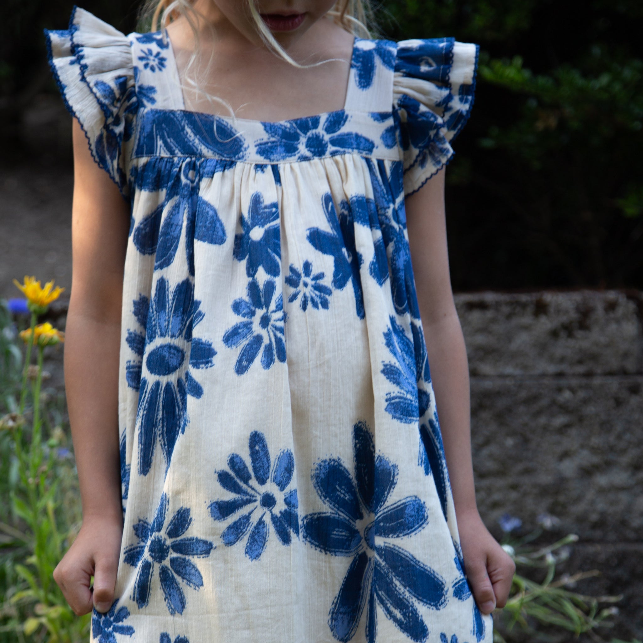 Girls Everly Square Neck Dress | Daisy Blue