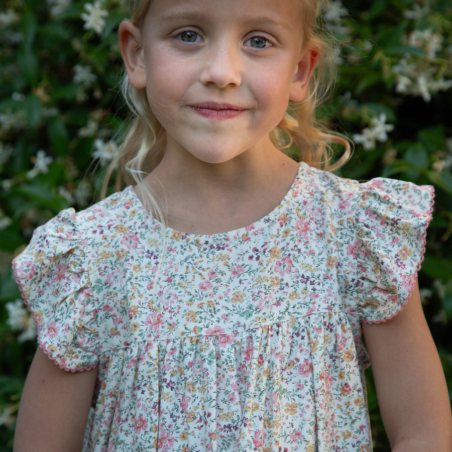 Girls Hannah Dress with Flutter Sleeves | Peach Meadow