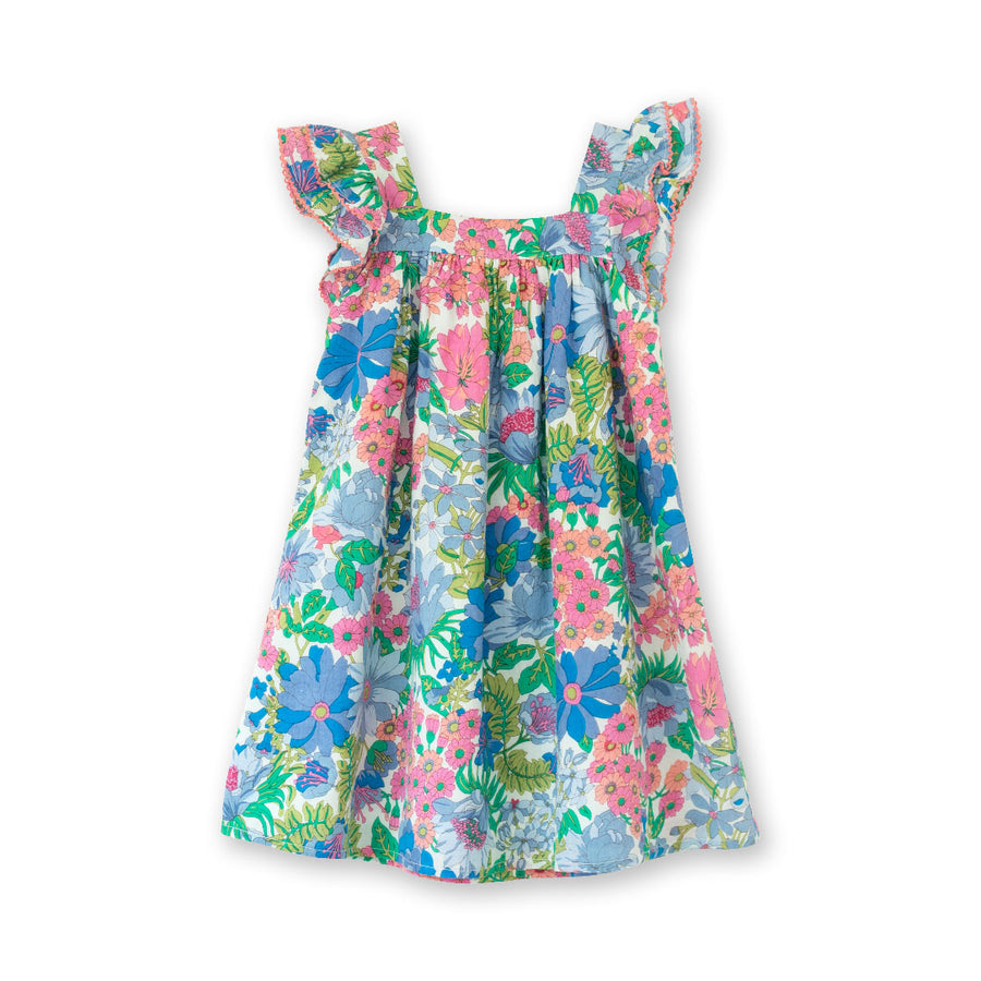 Girls' Square Neck Flutter Sleeves Dress | Spring Floral