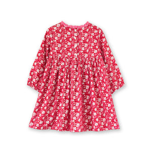 Toddler Long Sleeves Dress with Lace Trim | Red and White Floral