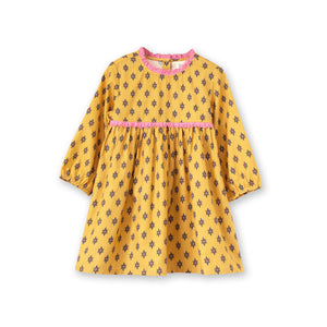 Toddler Long Sleeves Dress with Lace Trim | Yellow and Pink