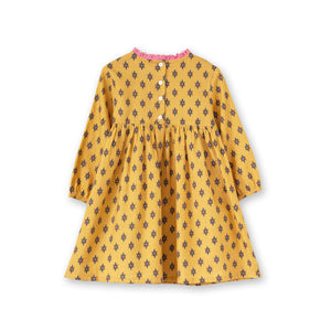 Toddler Long Sleeves Dress with Lace Trim | Yellow and Pink