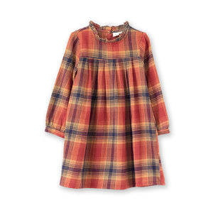 Girls' Long Sleeve Plaid Flannel Dress | Orange Check