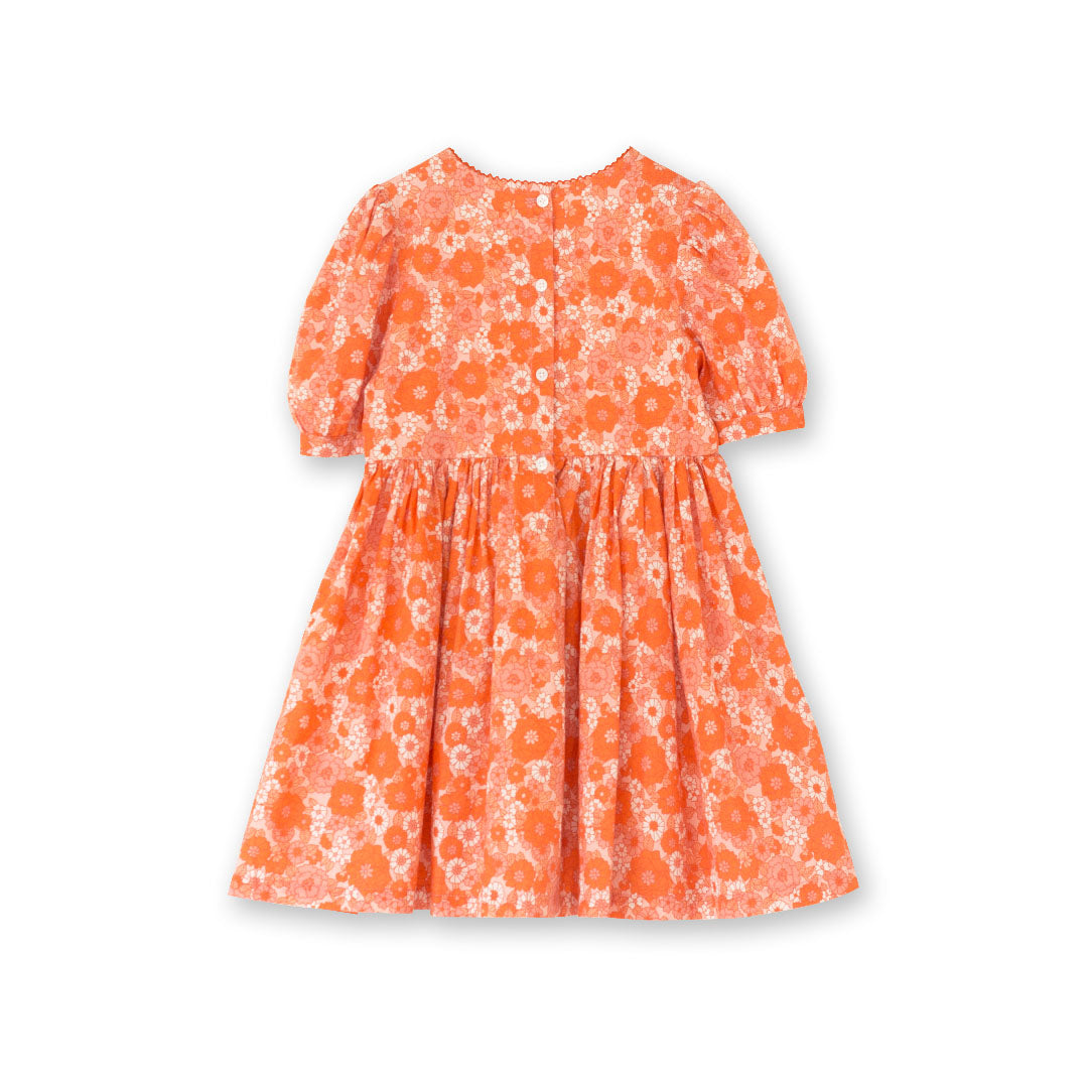 Girls' Short Puff Sleeve Dress | Orange Meadow - Beet World Girls' Short Puff Sleeve Dress | Orange Meadow - Beet World