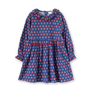 Girls' Ruffle Collar Dress in Long Sleeves | Red and Navy