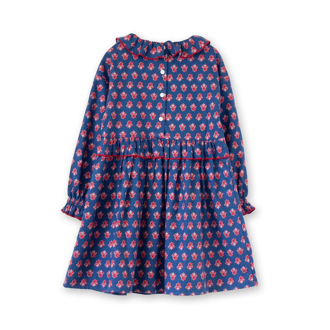 Girls' Ruffle Collar Dress in Long Sleeves | Red and Navy 9-10y Girls' Ruffle Collar Dress in Long Sleeves | Red and Navy 9-10y