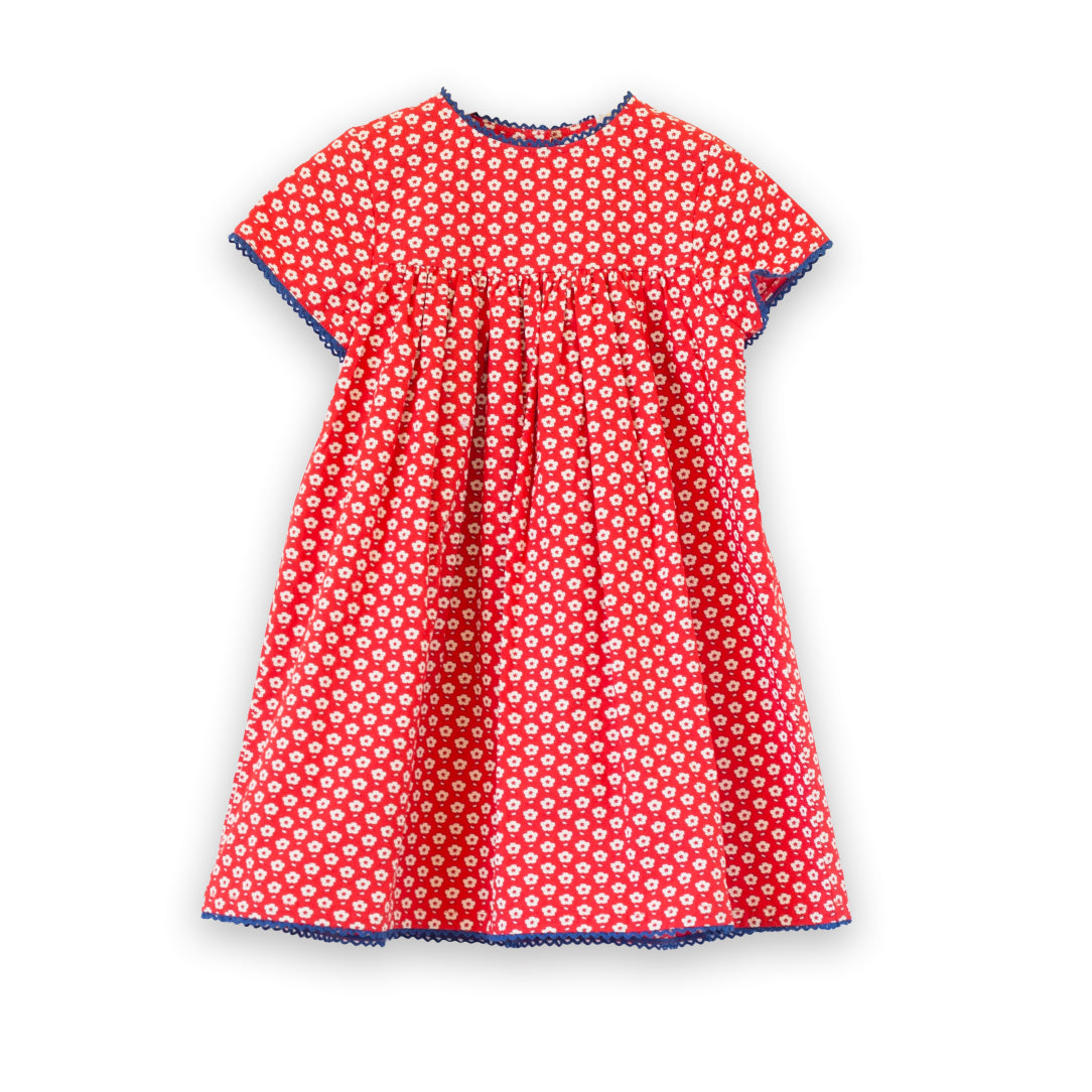 Toddler Amy dress with Lace trim | Flowers in Brilliant Red