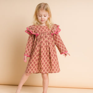 Toddler Flutter Sleeves Dress with Lace Trim | Charlotte Vintage Pink