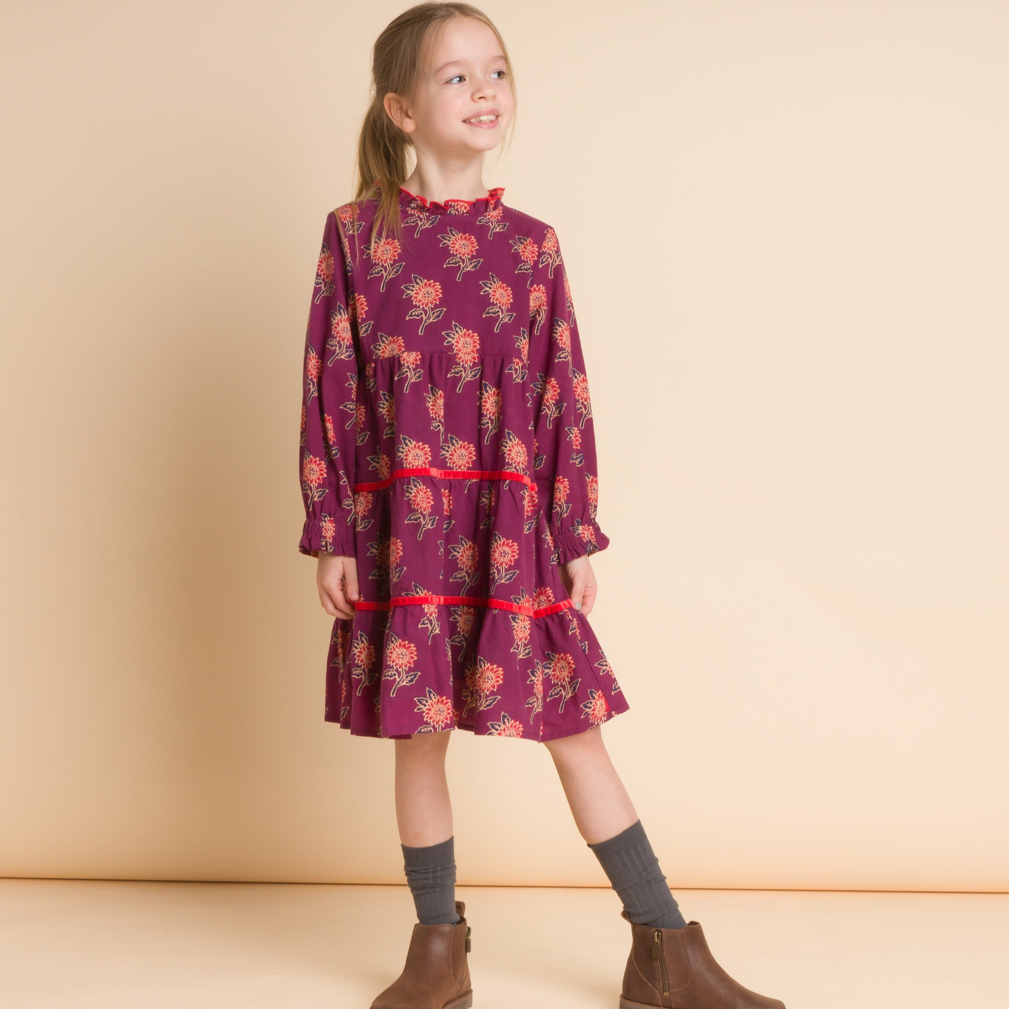 Mightly Girls' Long Sleeve Dresses 2 Pack