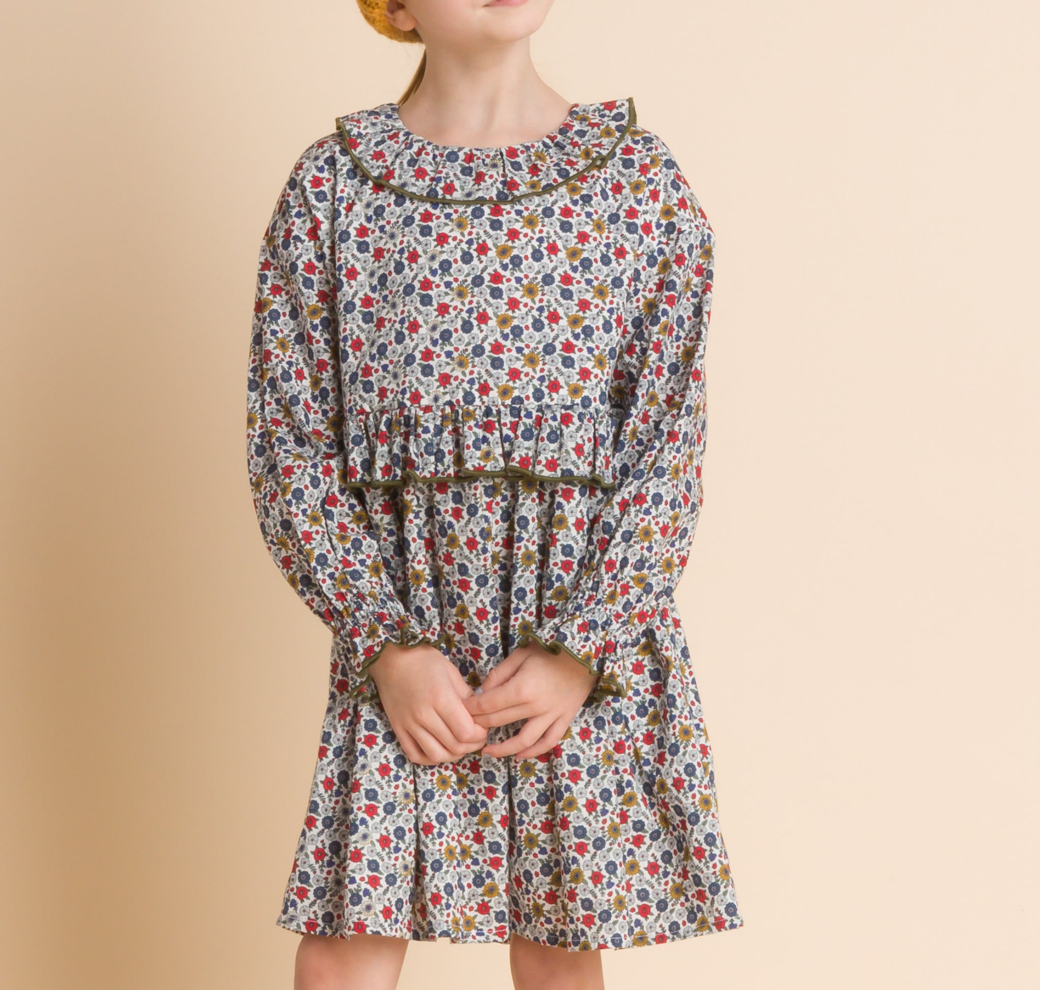 Beet World Girls' Ruffle Collar Long Sleeve Dress in Blue and Mustard at Nordstrom, Size 3-4t Beet World Girls' Ruffle Collar Long Sleeve Dress in Blue and Mustard at Nordstrom, Size 3-4t