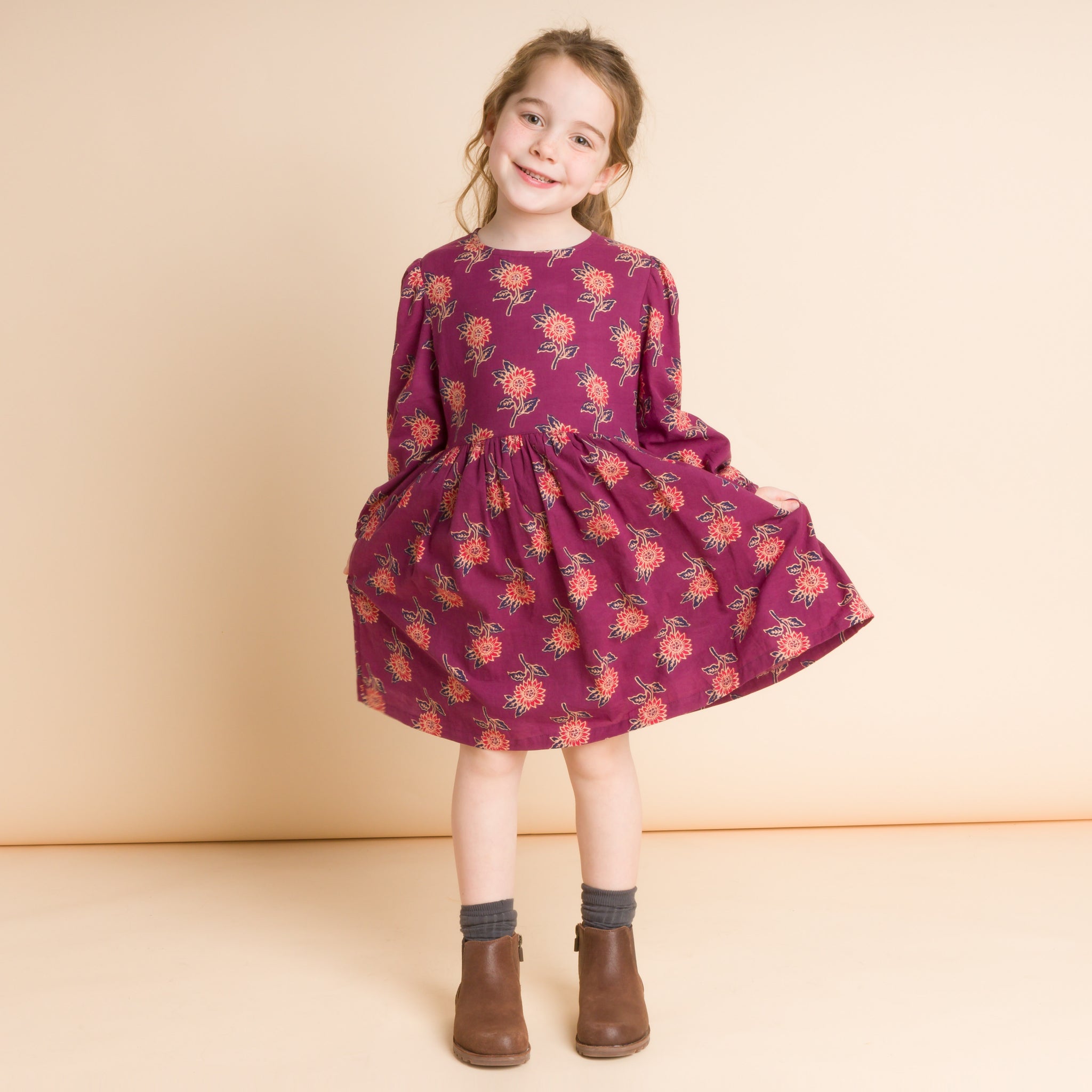 Beet World Girls' Long Sleeve Dress with Floral Motif in Purple & Red at Nordstrom, Size 3-4t Beet World Girls' Long Sleeve Dress with Floral Motif in Purple & Red at Nordstrom, Size 3-4t