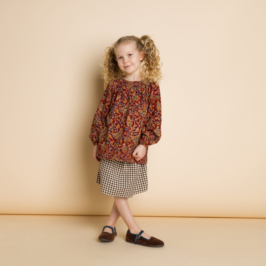 Girls Coral Skirt | Walnut Check