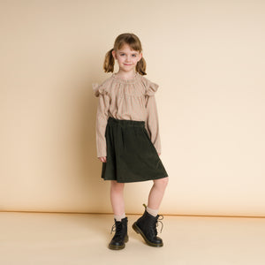 Girls Block Pleats Brooklyn Skirt | Pine Green Corduroy