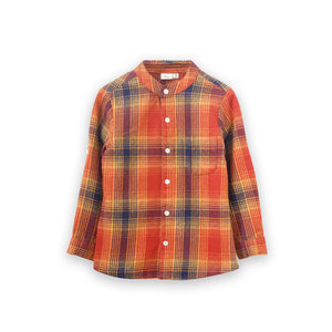 Boys Long Sleeve Flannel Check Shirt | Orange Plaid