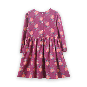 Girls' Long Sleeve Dress with Floral Motif | Purple & Red