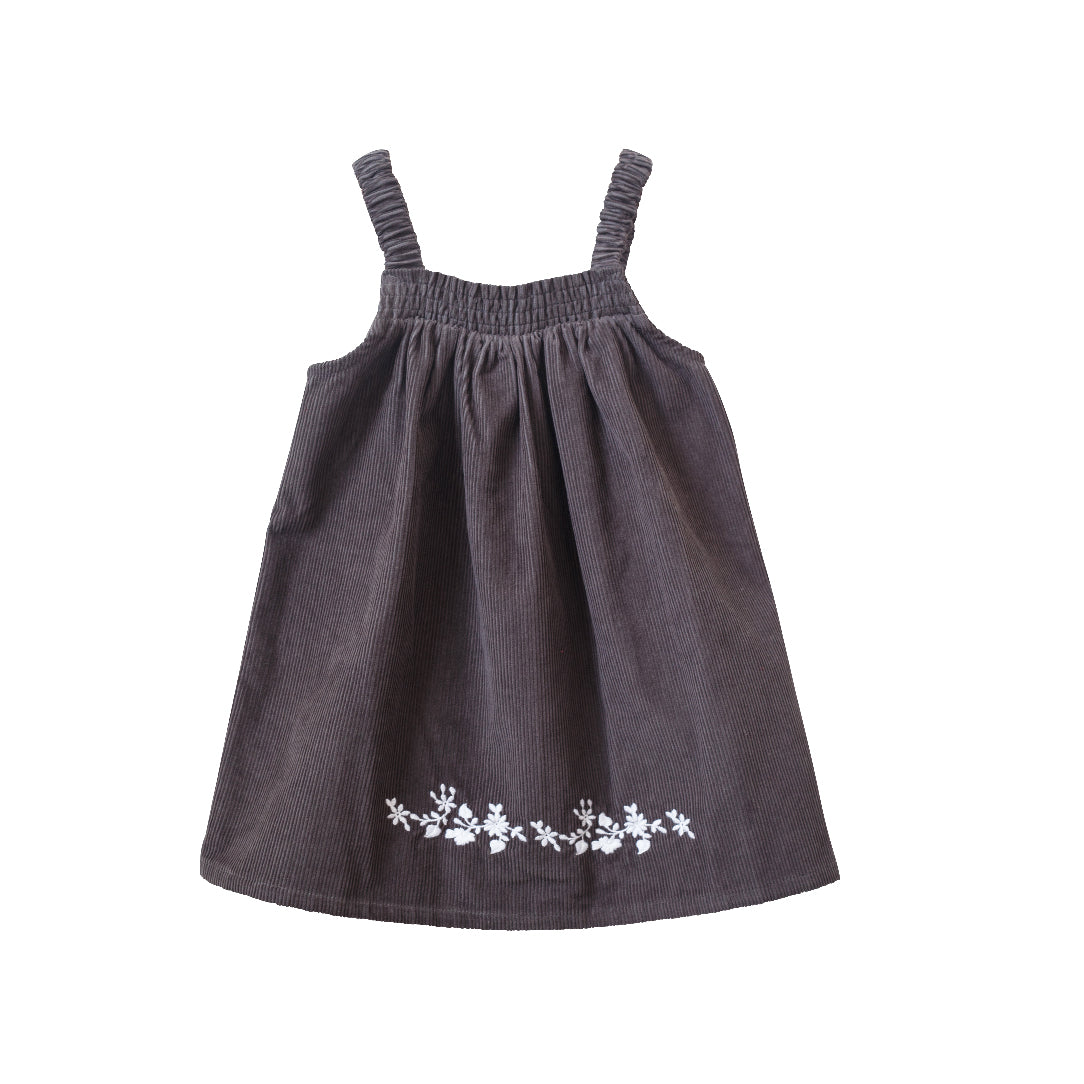 Toddler Pinafore Corduroy Dress with Embroidery | Gray & White - Beet World Toddler Pinafore Corduroy Dress with Embroidery | Gray & White - Beet World