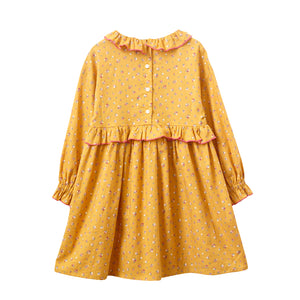 Girls' Ruffle Collar Long Sleeve Dress | Mustard and Pink