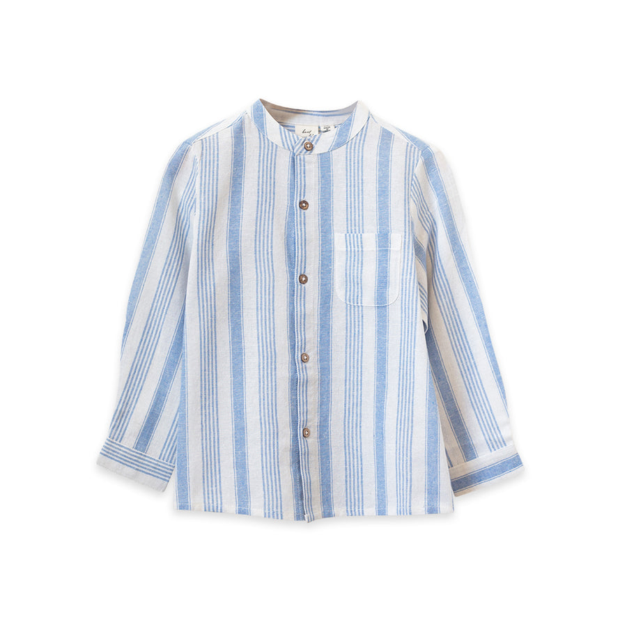 Mandarin Collar Shirt - Ocean Stripe