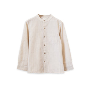 Mandarin Collar Shirt - Oatmeal Stripe